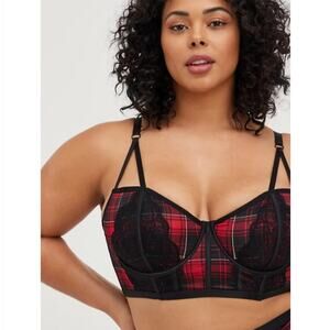 TORRID  UNLINED LONGLINE STRAPPY BRALETTE - PLAID RED SIZE 0 LARGE